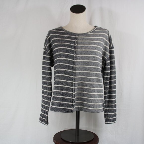 Anthropologie Women's Navy/White Striped DEVIN Textured Sweatshirt Size Small - Picture 2 of 10